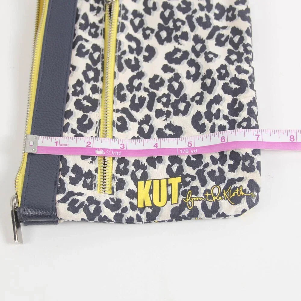 KUT From The Kloth Leopard Print Wristlet Clutch Navy Yellow Zip Pouch Bag
